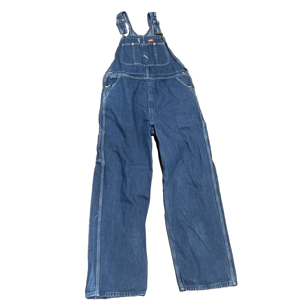 Dickies Mens Indigo Denim Bib Overalls 36x32 Workwear Carpenter Dark Jean Blue